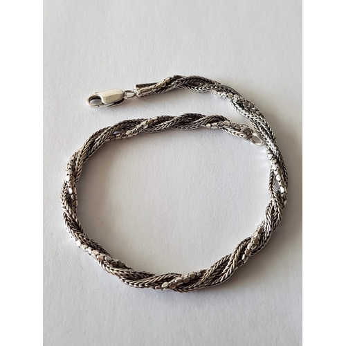 570 - Twisted Silver (.925) Bracelet (L:19cm) Together with Silver Chain and Leaf Pendant (.925), (Chain L... 