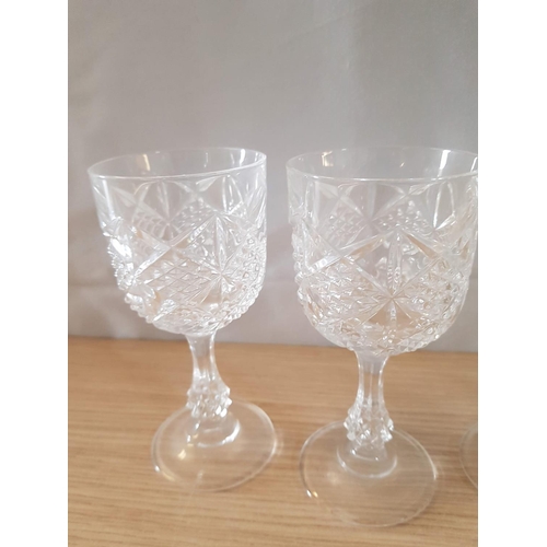 577 - Retro Cut Glass Set of 6 x Water Glasses and 6 x Matching Wine Glasses