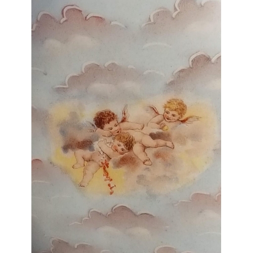 578 - Cherubs on the Clouds Vintage Twin Handle Porcelain Vase, Hand Painted (H:27cm)