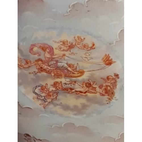 578 - Cherubs on the Clouds Vintage Twin Handle Porcelain Vase, Hand Painted (H:27cm)