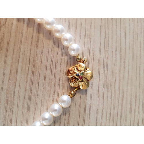 583 - Vintage Jewellery Pearl Necklace with Decorative Clasp (L:51cm) and White Metal Bracelet Decorated w... 