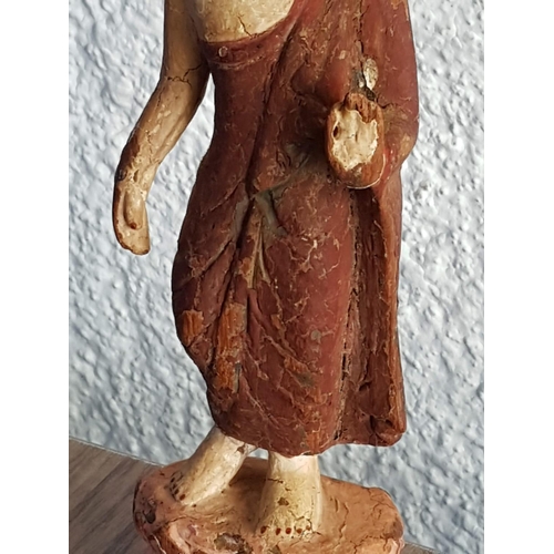 87 - Vintage Chinese Wooden Carved Young Hindy Monk (A/F), (H:23.5cm)