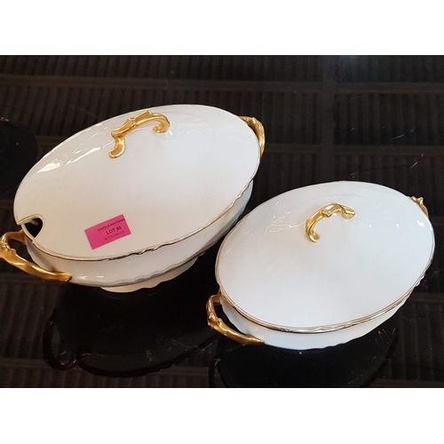 95 - Classic Limoges Dinner Service White with Decorative Gold Rim inc; 2 x Dishes with Lids, 2 x Small O... 