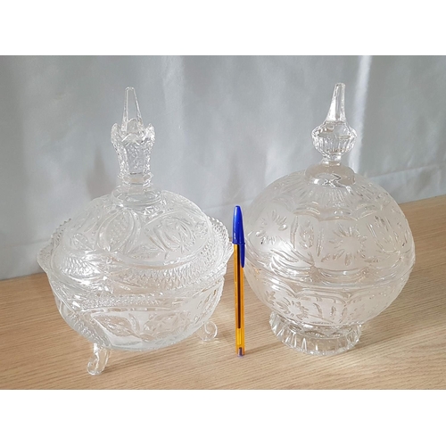 168 - 2 x Large Cut Glass Bon - Bon Bowls with Lids (Ø16.5cm x H:25.5cm / Ø17cm x 25.5cm)