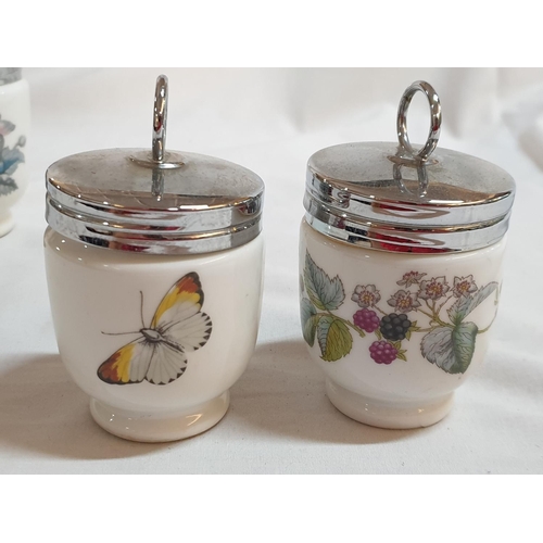 225 - Vintage Collection of 3 x Royal Worcester Egg Coddler with Chrome Lids, Porcelain Made in England