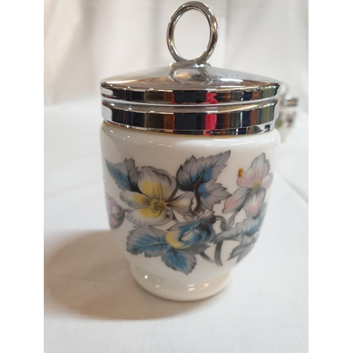 225 - Vintage Collection of 3 x Royal Worcester Egg Coddler with Chrome Lids, Porcelain Made in England