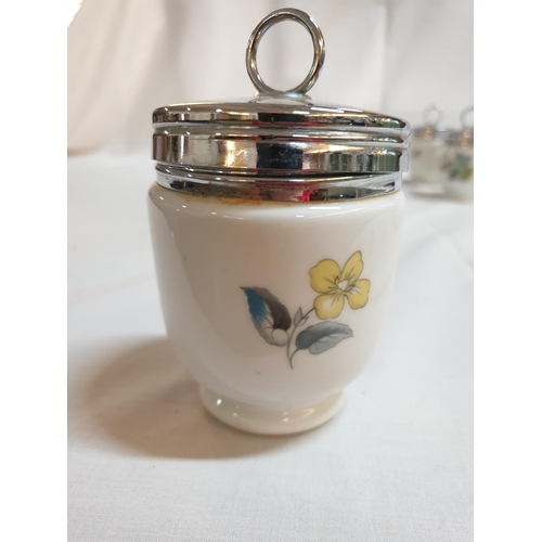 225 - Vintage Collection of 3 x Royal Worcester Egg Coddler with Chrome Lids, Porcelain Made in England