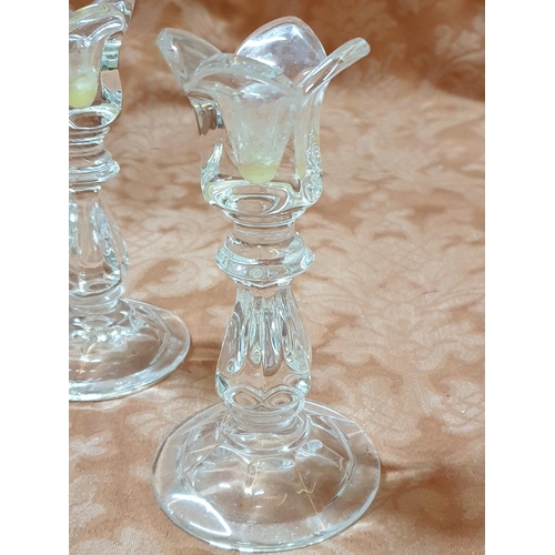 375 - Pair of Retro style Cut Glass Candle Sticks in Tulip Pattern (H:15cm each) Together with Mini Crysta... 