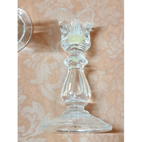 375 - Pair of Retro style Cut Glass Candle Sticks in Tulip Pattern (H:15cm each) Together with Mini Crysta... 