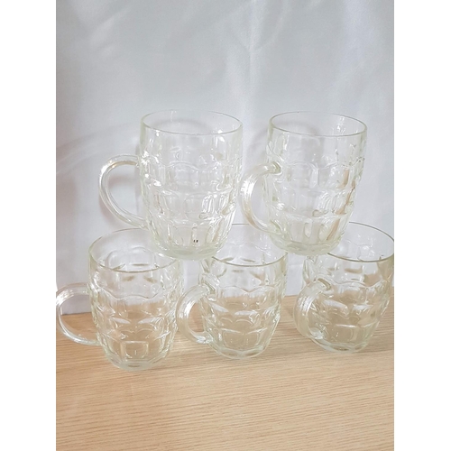 400 - Collection of 6 x Big and 1 x Small Traditional Glass Beer Mugs, Also Known as Dimpled Beer Tankard