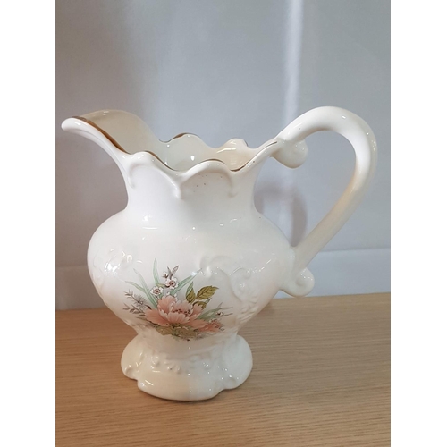 527 - Ceramic Vintage Style Wash Bowl with Pitcher White with Floral Pattern (Bowl Ø24.5cm x H:10cm / Pitc... 