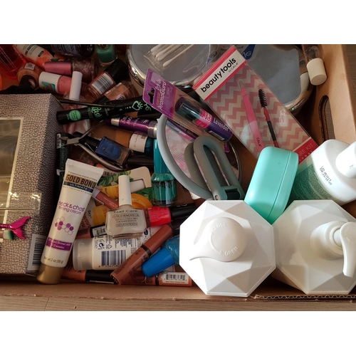 546 - Large Box of Beauty Accessories Mirror, Cosmetic Brushes, Tweezers and Many Others