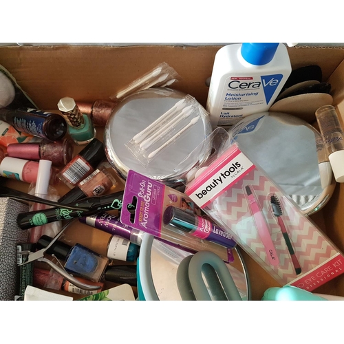 546 - Large Box of Beauty Accessories Mirror, Cosmetic Brushes, Tweezers and Many Others