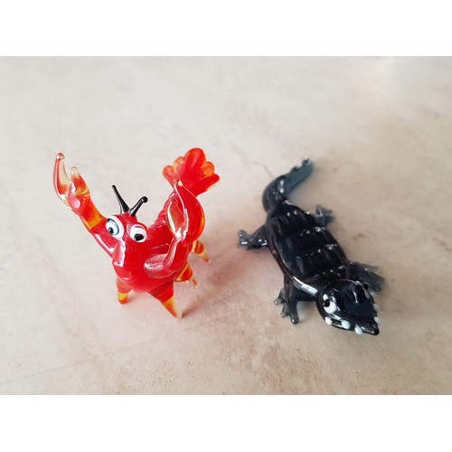 549 - 2 x Mini Murano Glass Style Animals Figurines (Lizard, Approx L:7cm & Crab Approx 4 x 4cm) Together ... 