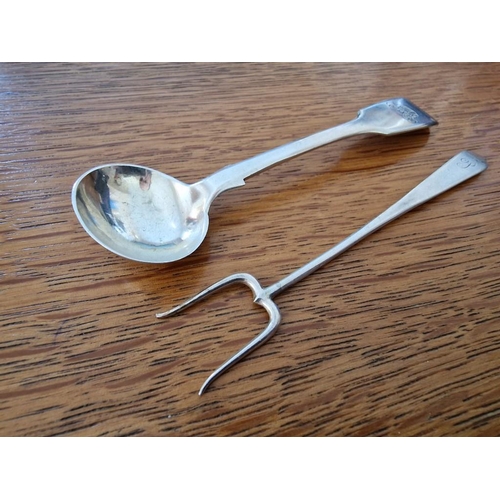 106 - Antique Sterling Silver Spoon and 2-Prong Fork (Approx. L: 10.5cm, Total Weight 22.6g), (2)