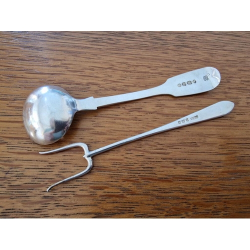 106 - Antique Sterling Silver Spoon and 2-Prong Fork (Approx. L: 10.5cm, Total Weight 22.6g), (2)