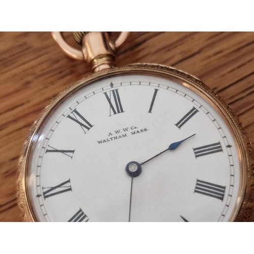 108 - Antique Waltham Open Face Fob / Pocket Watch in '10c' Gold Case with Decorative Back, Manual Wind Ad... 