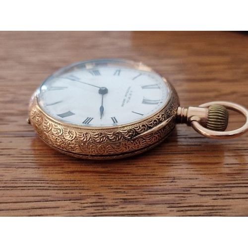 108 - Antique Waltham Open Face Fob / Pocket Watch in '10c' Gold Case with Decorative Back, Manual Wind Ad... 