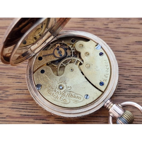 108 - Antique Waltham Open Face Fob / Pocket Watch in '10c' Gold Case with Decorative Back, Manual Wind Ad... 