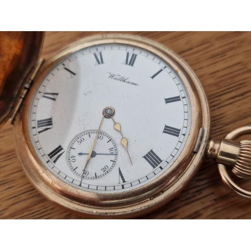 109 - Antique Rolled Plated Waltham Half Hunter Pocket Watch, Manual Wind Adjustable Movement (No. 1920954... 