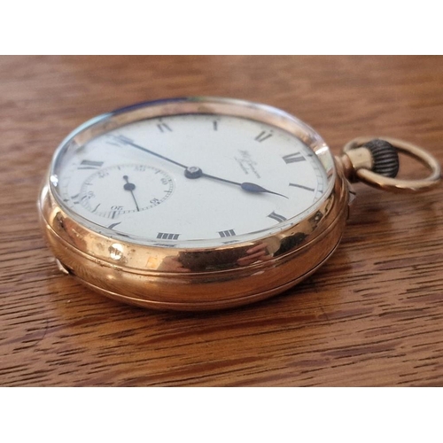 113 - Antique 9ct Gold Benson Open Face Lever Set Pocket Watch, Manual Wind Adjustable Movement, Engraved ... 