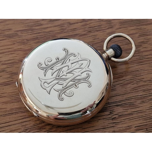 113 - Antique 9ct Gold Benson Open Face Lever Set Pocket Watch, Manual Wind Adjustable Movement, Engraved ... 