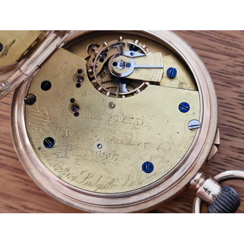 113 - Antique 9ct Gold Benson Open Face Lever Set Pocket Watch, Manual Wind Adjustable Movement, Engraved ... 