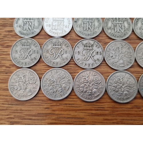 123 - British Coin Collection. Set of Sixpence Coins, Consecutive Date Run from 1920 to 1967 (Last Year of... 