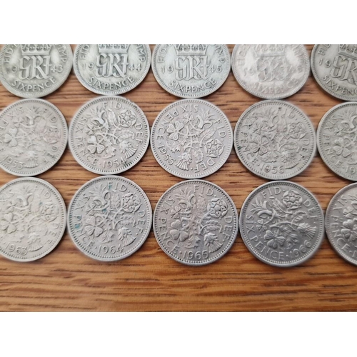 123 - British Coin Collection. Set of Sixpence Coins, Consecutive Date Run from 1920 to 1967 (Last Year of... 