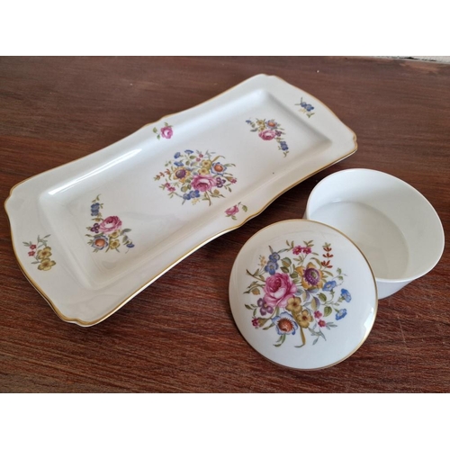 34 - Collection of Name Porcelain Items; Royal Worcester Rectangular Dressing Table Tray & Lidded Dish, A... 