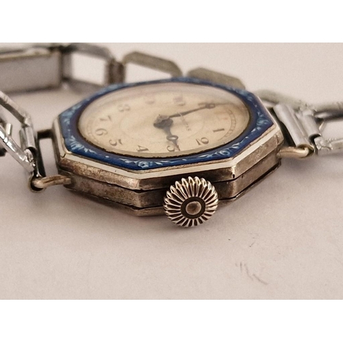 182 - Vintage 'Trinitas' Ladies Cocktail Watch in Silver (.925) Hexagonal Shaped Case with Blue Enamel Bez... 