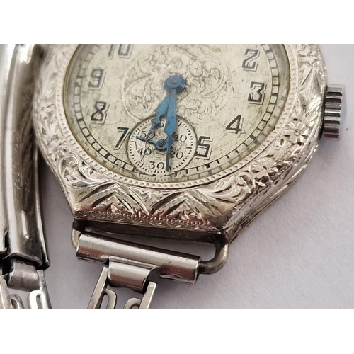 183 - Vintage Elgin Ladies Cocktail Watch in Engraved 14k White Gold Filled Case with Decorative Silver Co... 