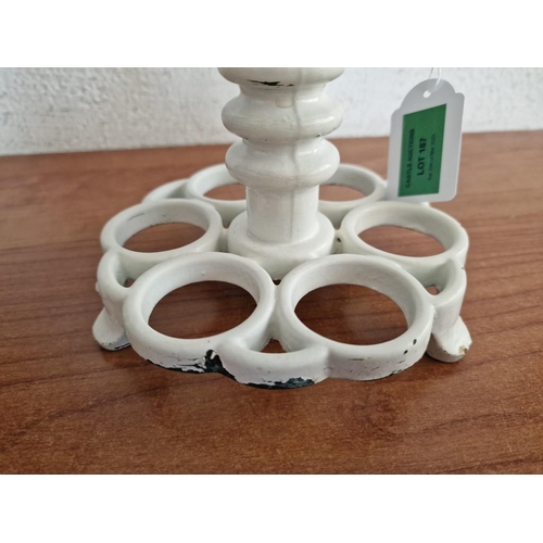 187 - Vintage Cast Iron Egg Holder, White Colour Finish