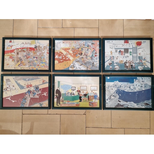 191 - Set / Collection of 6 x Framed Cartoon Prints with a Shipping Theme, (Approx. 39 x 28cm Overall), (6... 