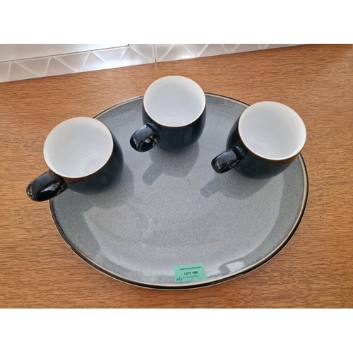 198 - Large Denby Oval Serving Dish / Platter, Together with 3 x Coffee Mugs, (4)