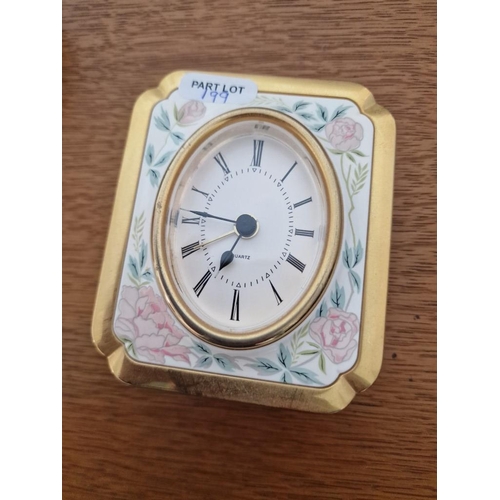 199 - Set of 3 x Polished Stone Eggs, Together with Brass and Porcelain Desk Clock, Made in West Germany (... 