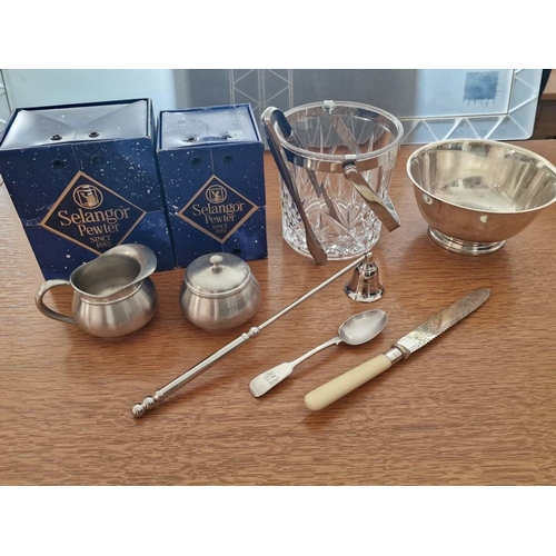 204 - Selangor Pewter Milk Jug and Lidded Sugar Bowl, with Original Boxes, Together with Crystal Ice Bucke... 