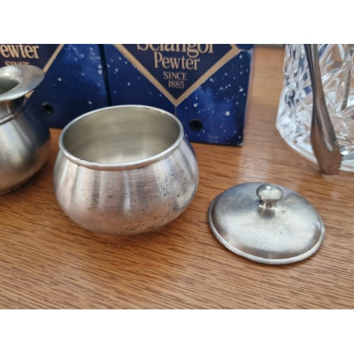 204 - Selangor Pewter Milk Jug and Lidded Sugar Bowl, with Original Boxes, Together with Crystal Ice Bucke... 