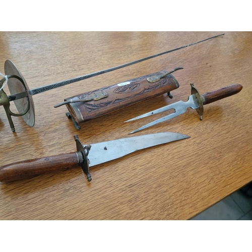 260 - Decorative Fencing Sword, Together with Indian Carving Set in Wooden Stand, (2)