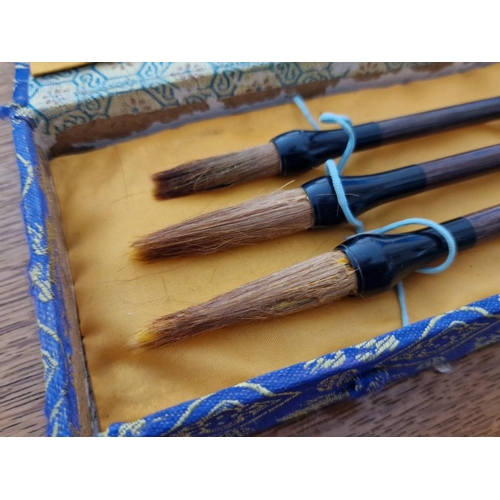 6 - Chinese Calligraphy Brushes (3) in Fabric Covered Box