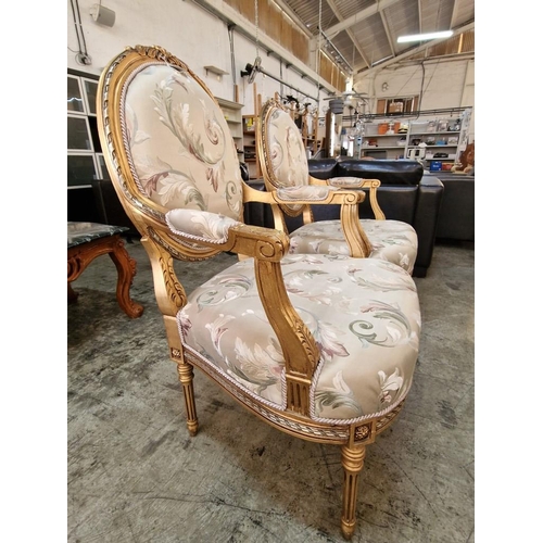 215 - Pair of Classical Style Armchairs; Gold Colour Carved Wood Surround with Embroidered Padded Fabric S... 