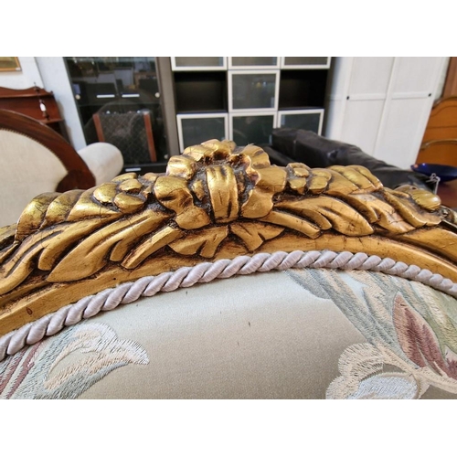 215 - Pair of Classical Style Armchairs; Gold Colour Carved Wood Surround with Embroidered Padded Fabric S... 