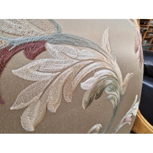 215 - Pair of Classical Style Armchairs; Gold Colour Carved Wood Surround with Embroidered Padded Fabric S... 