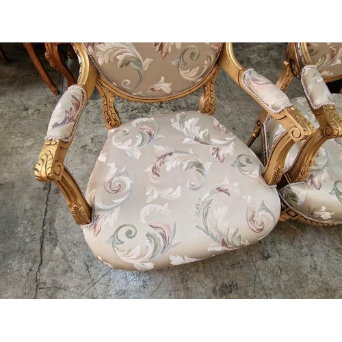 215 - Pair of Classical Style Armchairs; Gold Colour Carved Wood Surround with Embroidered Padded Fabric S... 