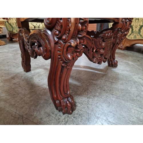 221A - Highly Carved Solid Wood 'Lion King' Throne Chair with Antique Style Back, Padded Red Studded Fabric... 