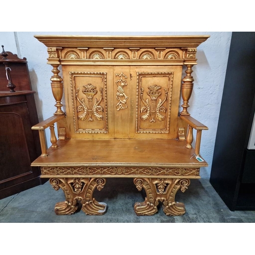 222 - Vintage Carved Wood Bench Seat with Gold Colour Finish, (Approx. W: 130 x D: 50 x H: 132cm)