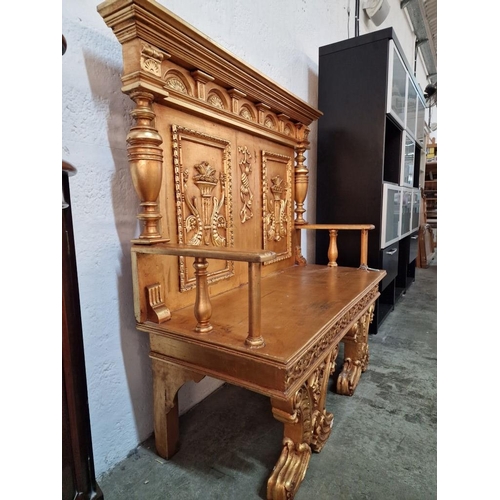 222 - Vintage Carved Wood Bench Seat with Gold Colour Finish, (Approx. W: 130 x D: 50 x H: 132cm)