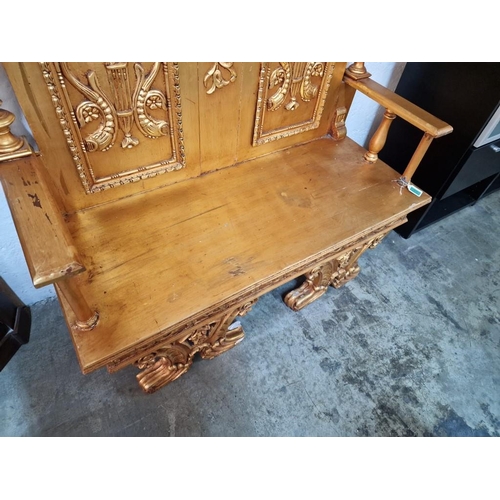 222 - Vintage Carved Wood Bench Seat with Gold Colour Finish, (Approx. W: 130 x D: 50 x H: 132cm)