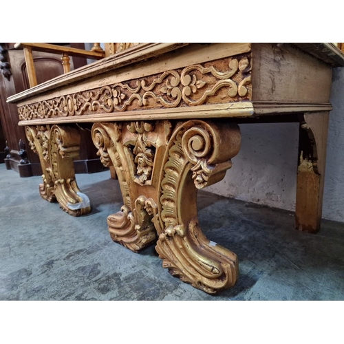 222 - Vintage Carved Wood Bench Seat with Gold Colour Finish, (Approx. W: 130 x D: 50 x H: 132cm)