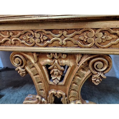 222 - Vintage Carved Wood Bench Seat with Gold Colour Finish, (Approx. W: 130 x D: 50 x H: 132cm)